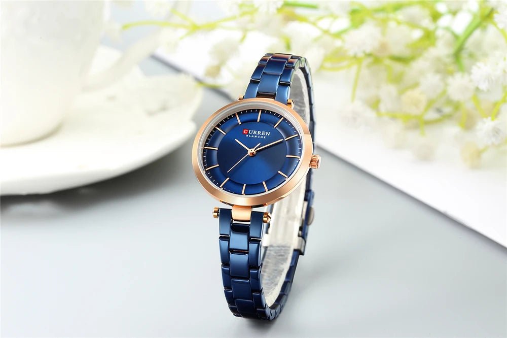 C-9054L Curren BLUE Dial & BlUE Stainless Steel Chain Analog Quartz Women's Watch. - Timecheck