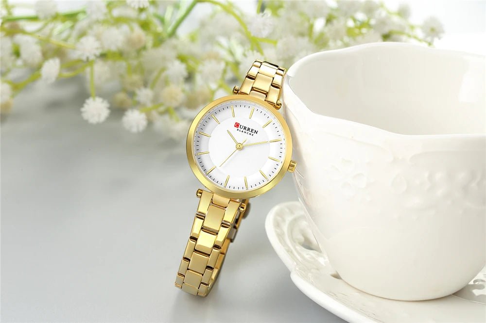 C-9054L Curren White Dial & Golden Stainless Steel Chain Analog Quartz Women's Watch. - Timecheck