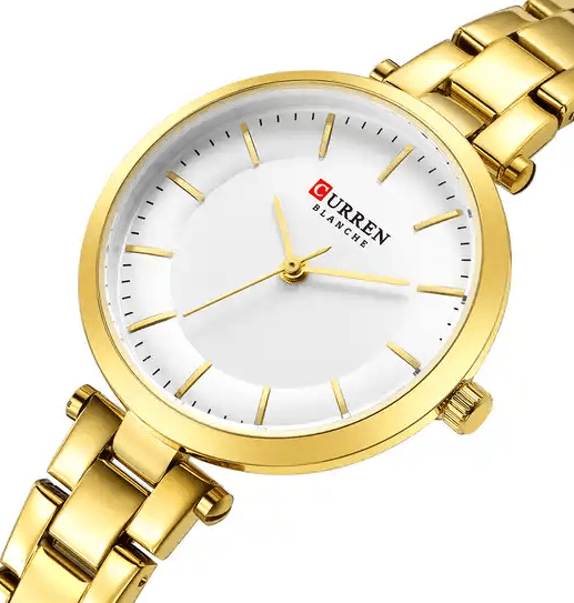 C-9054L Curren White Dial & Golden Stainless Steel Chain Analog Quartz Women's Watch. - Timecheck