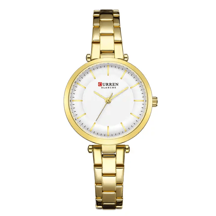 C-9054L Curren White Dial & Golden Stainless Steel Chain Analog Quartz Women's Watch. - Timecheck