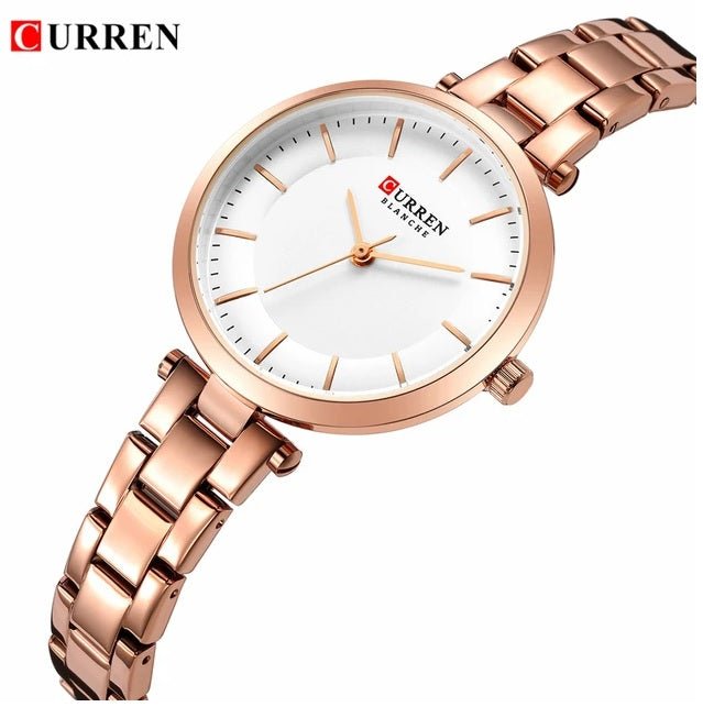 C-9054L Curren white Dial & rose-gold Stainless Steel Chain Analog Quartz Women's Watch. - Timecheck