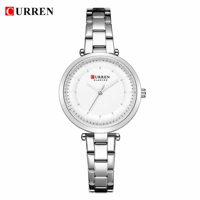 C-9054L Curren white Dial & silver Stainless Steel Chain Analog Quartz Women's Watch. - Timecheck