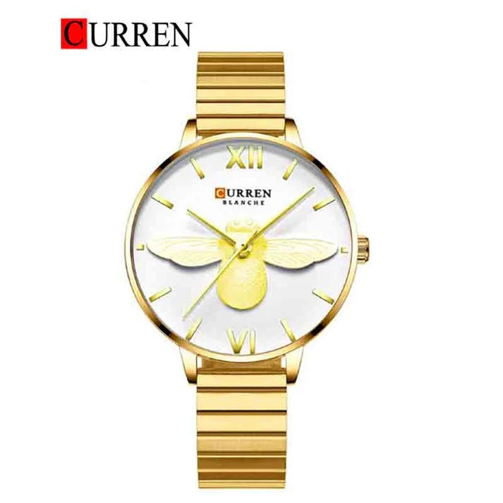 C-9061L Curren White Dial Gold Stainless Steel Analog Quartz Women's Watch. - Timecheck