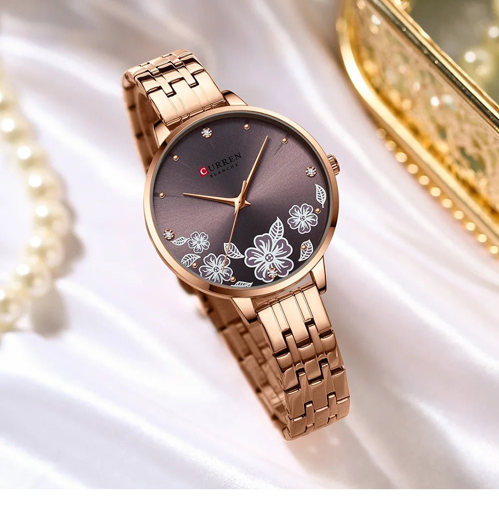 C-9068L Curren Brown Dial & rose-gold Stainless Steel Chain Analog Quartz Women's Watch. - Timecheck