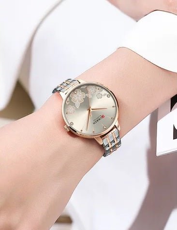 C-9068L Curren copper Dial & Silver/Gold Stainless Steel Chain Analog Quartz Women's Watch. - Timecheck