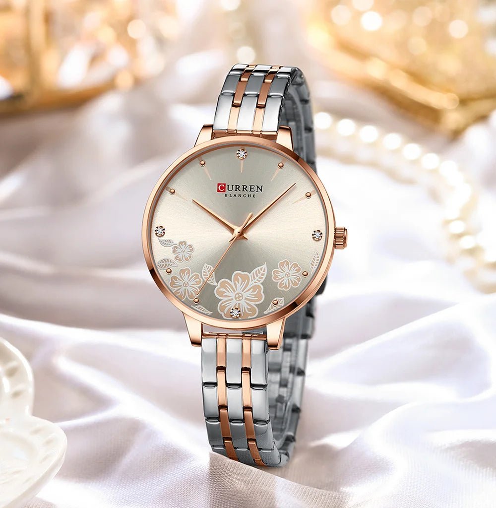 C-9068L Curren copper Dial & Silver/Gold Stainless Steel Chain Analog Quartz Women's Watch. - Timecheck