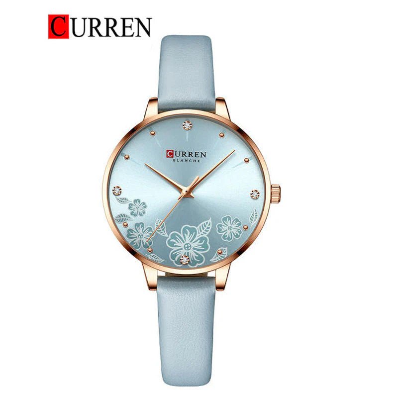 C-9068L Curren light Blue Dial & light Blue Lather straps Women's Watch. - Timecheck