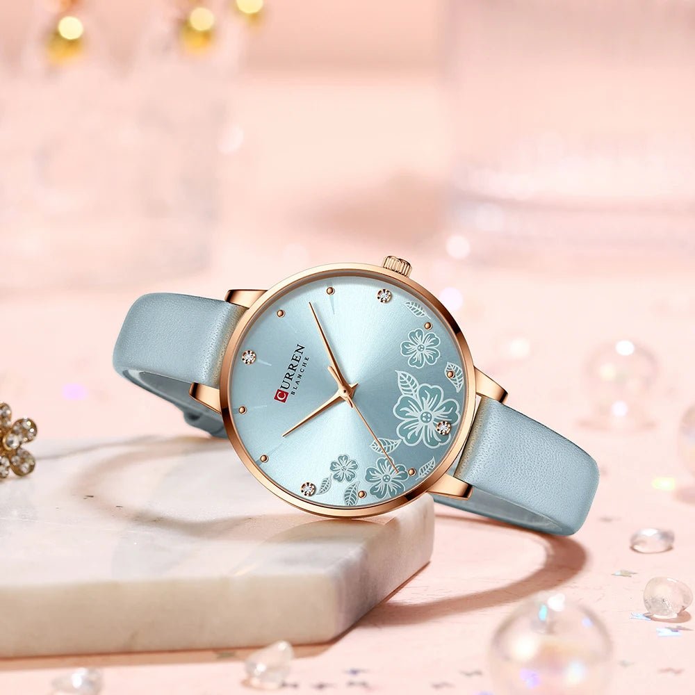 C-9068L Curren light Blue Dial & light Blue Lather straps Women's Watch. - Timecheck