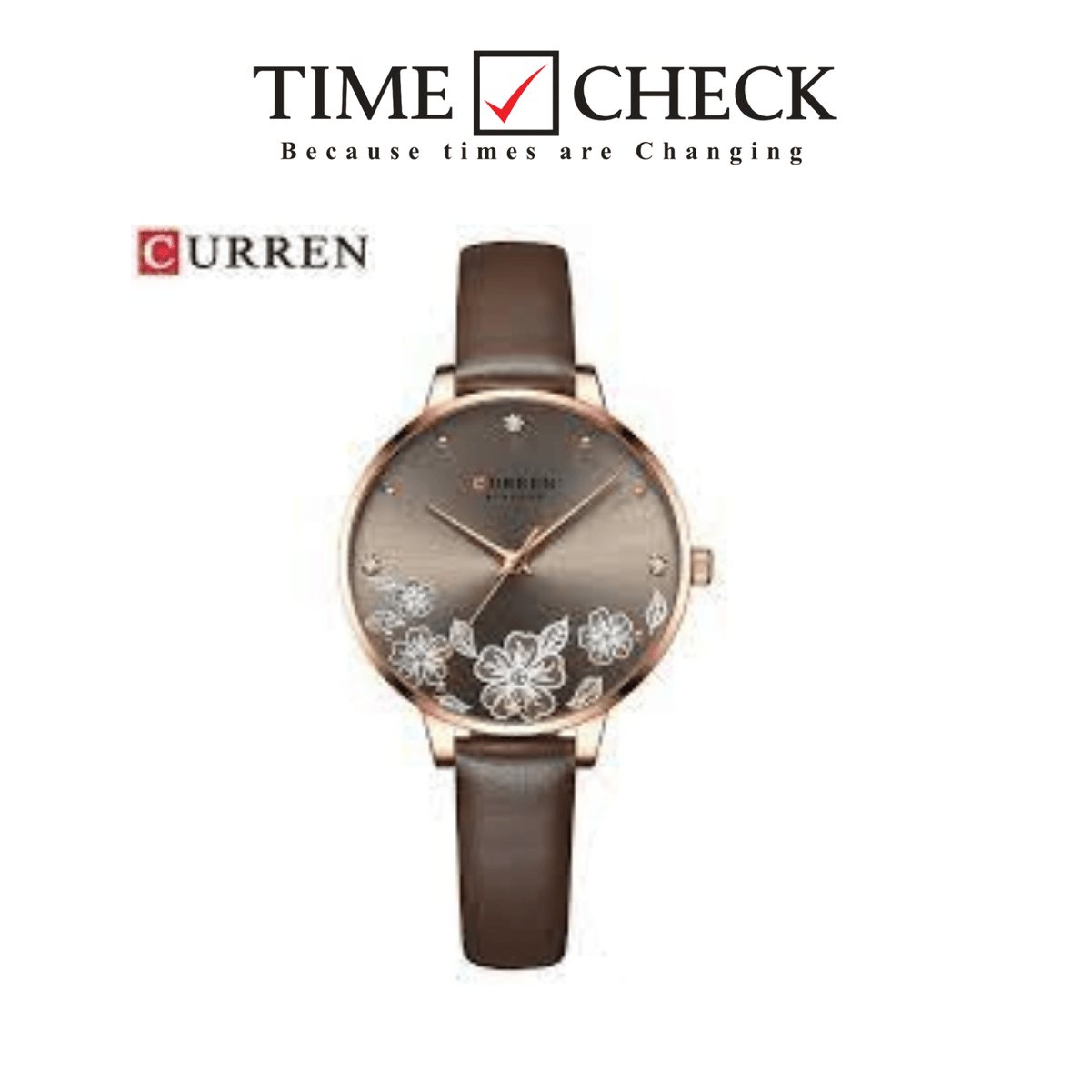C-9068L Curren light brown Dial & light brown Lather straps Women's Watch. - Timecheck