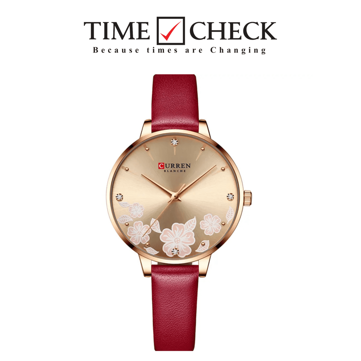 C-9068L Curren light brown Dial & Red Lather straps Women's Watch. - Timecheck