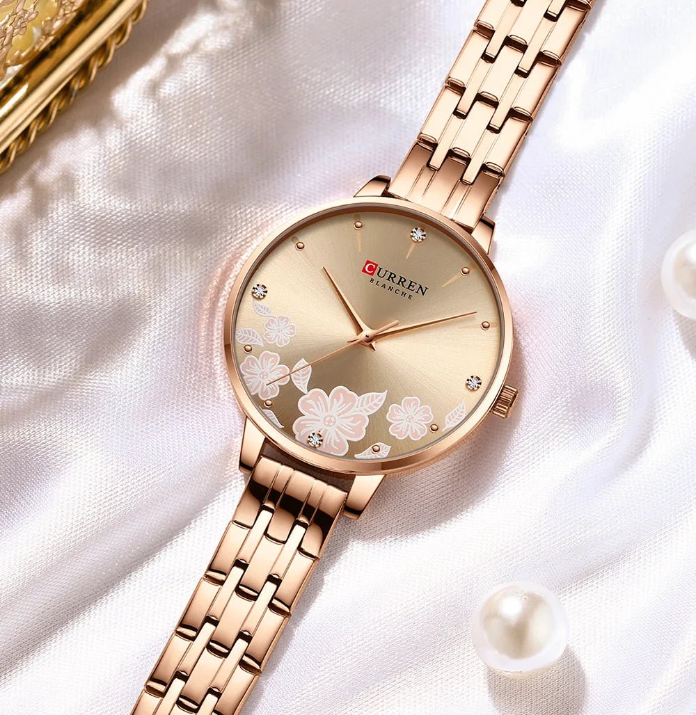 C-9068L Curren rose-gold Dial & rose-gold Stainless Steel Chain Analog Quartz Women's Watch. - Timecheck