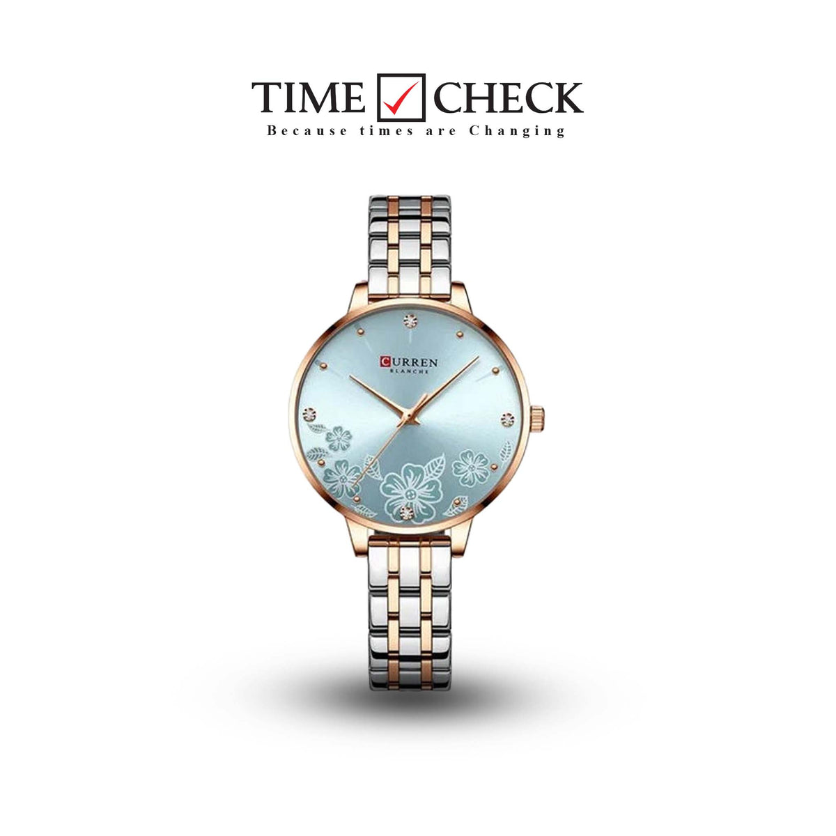 C-9068L Curren sky blue Dial & Silver/Gold Stainless Steel Chain Analog Quartz Women's Watch. - Timecheck