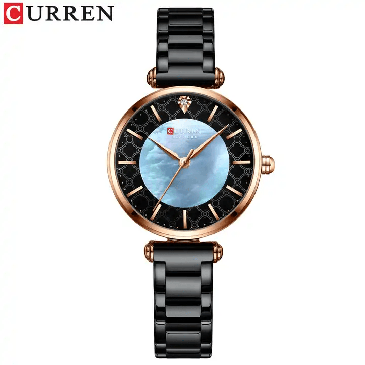 C-9072L Curren Black Dial Black Stainless Chain Steel Analog Quartz Women's Watch. - Timecheck