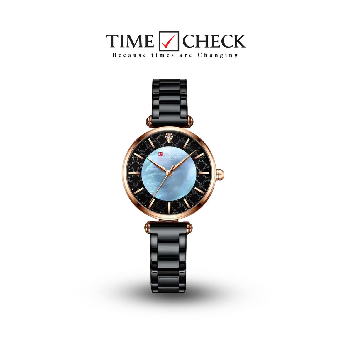C-9072L Curren Black Dial Black Stainless Chain Steel Analog Quartz Women's Watch. - Timecheck