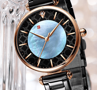 C-9072L Curren Black Dial Black Stainless Chain Steel Analog Quartz Women's Watch. - Timecheck