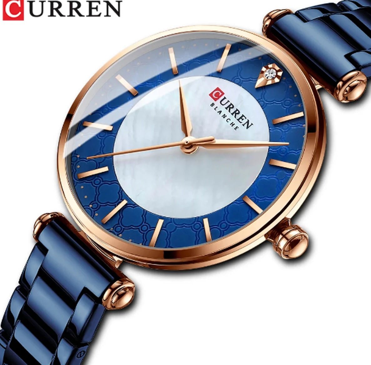 C-9072L Curren Blue Dial Blue Stainless Chain Steel Analog Quartz Women's Watch. - Timecheck