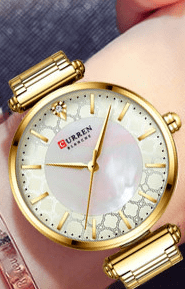 C-9072L Curren Golden Dial Golden Stainless Chain Steel Analog Quartz Women's Watch. - Timecheck