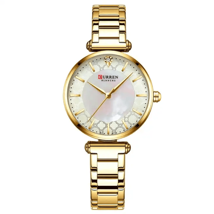 C-9072L Curren Golden Dial Golden Stainless Chain Steel Analog Quartz Women's Watch. - Timecheck