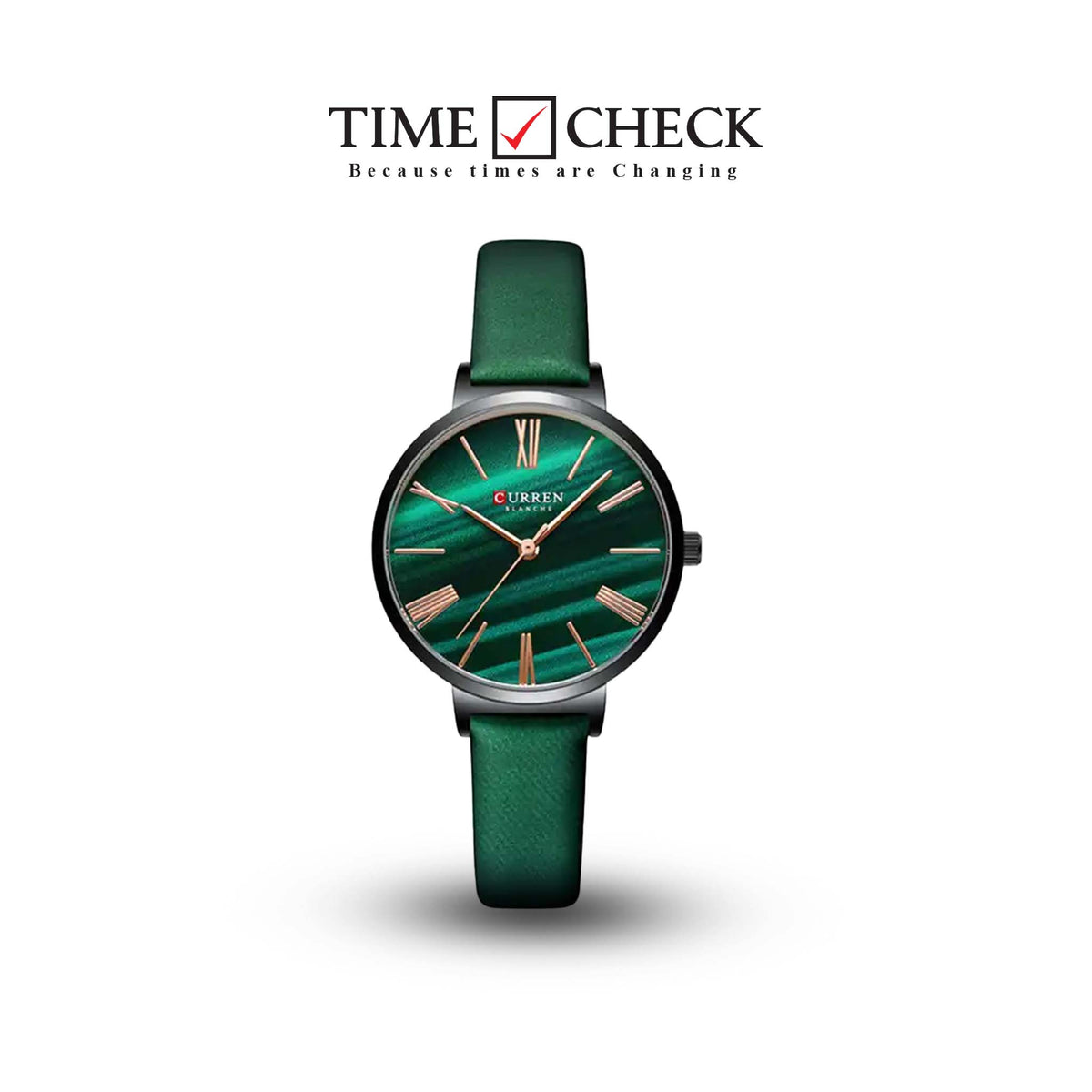 C-9076L Curren Green Dial Green Leather Strap Analog Quartz Women's Watch. - Timecheck