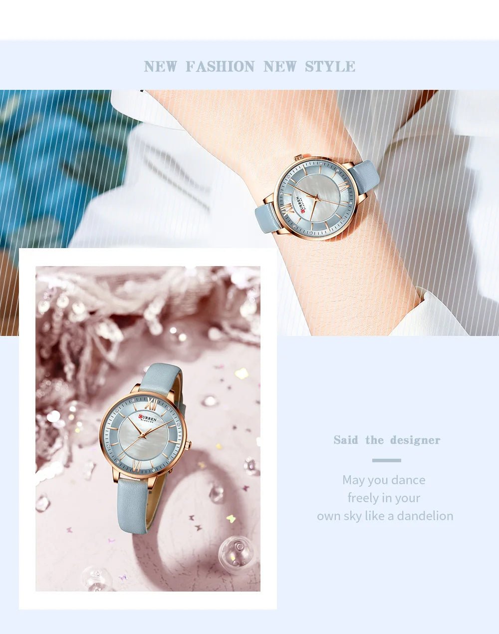 C-9079L Curren Gray Dial Gray Leather Strap Analog Quartz Women's Watch. - Timecheck