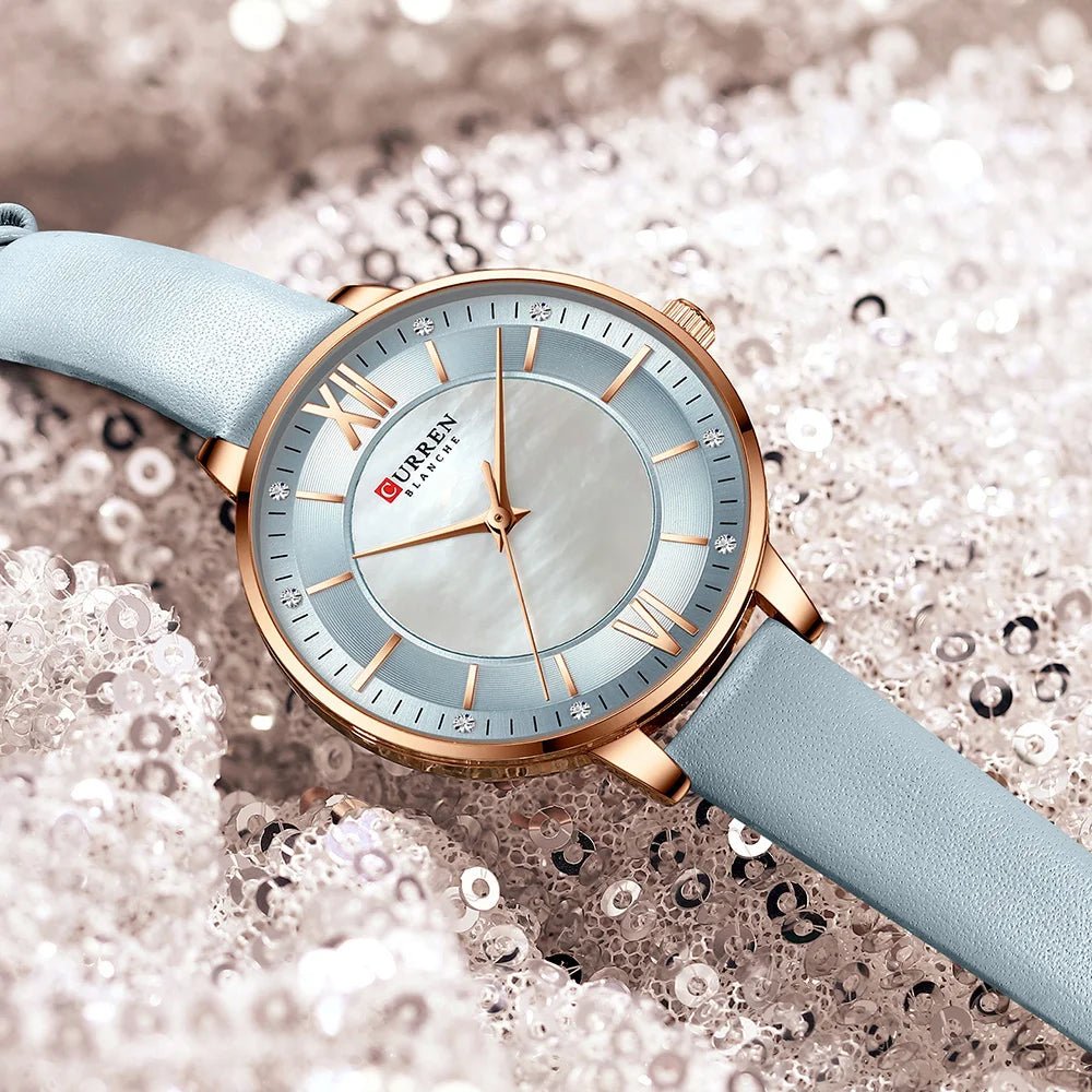 C-9079L Curren Gray Dial Gray Leather Strap Analog Quartz Women's Watch. - Timecheck
