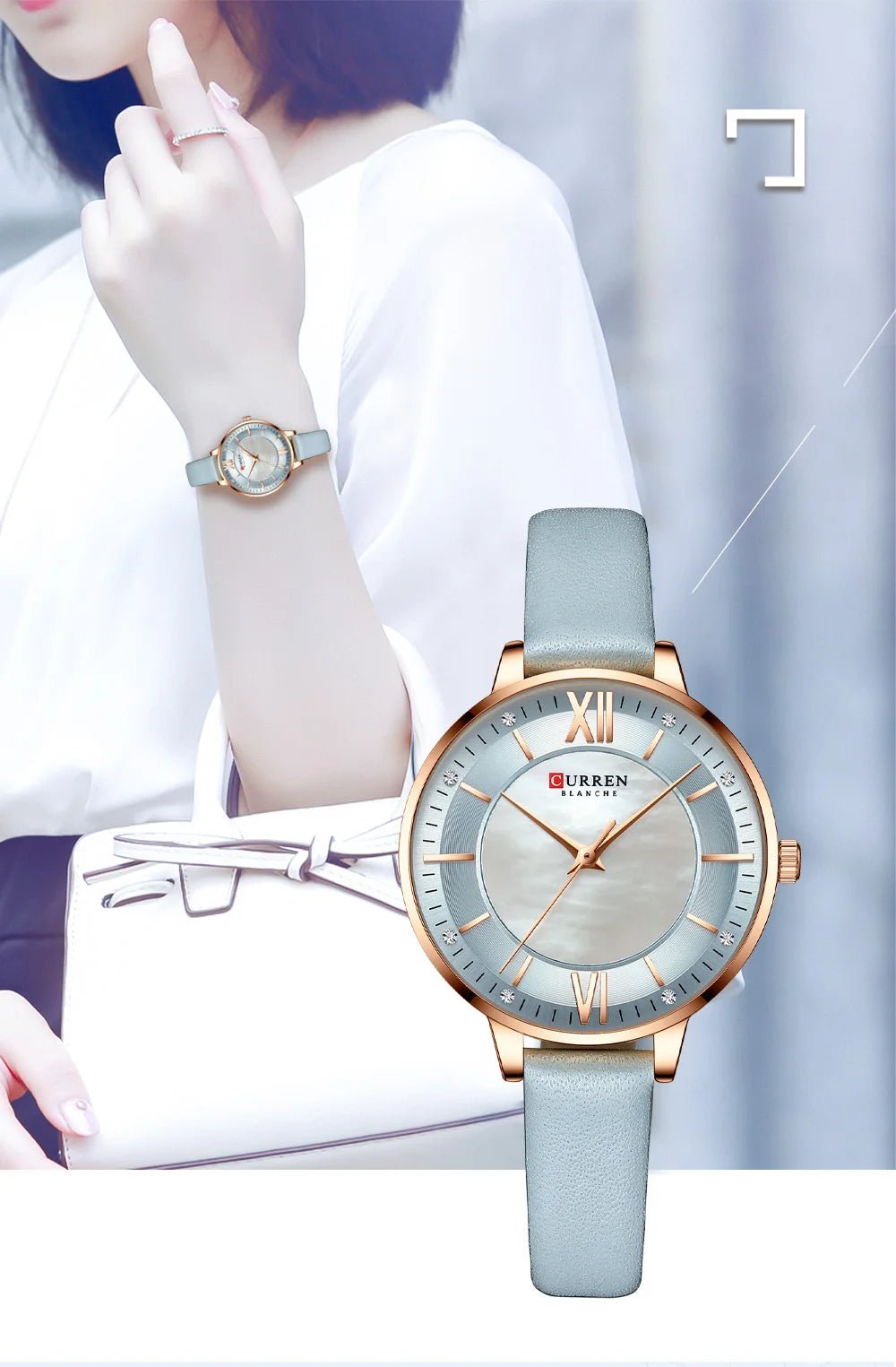 C-9079L Curren Gray Dial Gray Leather Strap Analog Quartz Women's Watch. - Timecheck