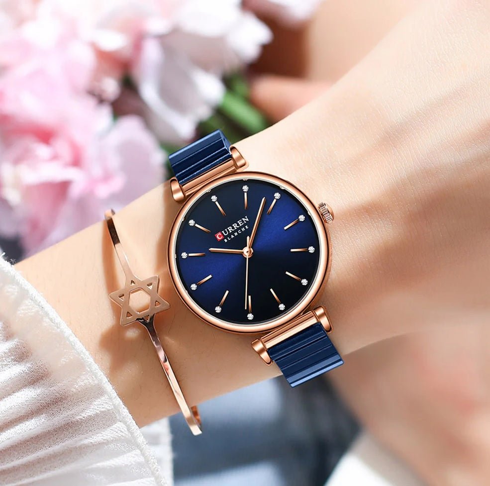 C-9081L Curren BLUE Dial BLUE Stainless Steel Chain Analog Quartz Women's Watch. - Timecheck
