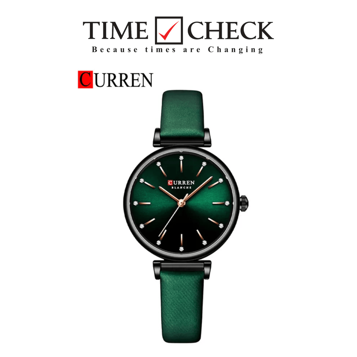 C-9081L Curren Green Dial Green Lather straps Analog Quartz Women's Watch - Timecheck