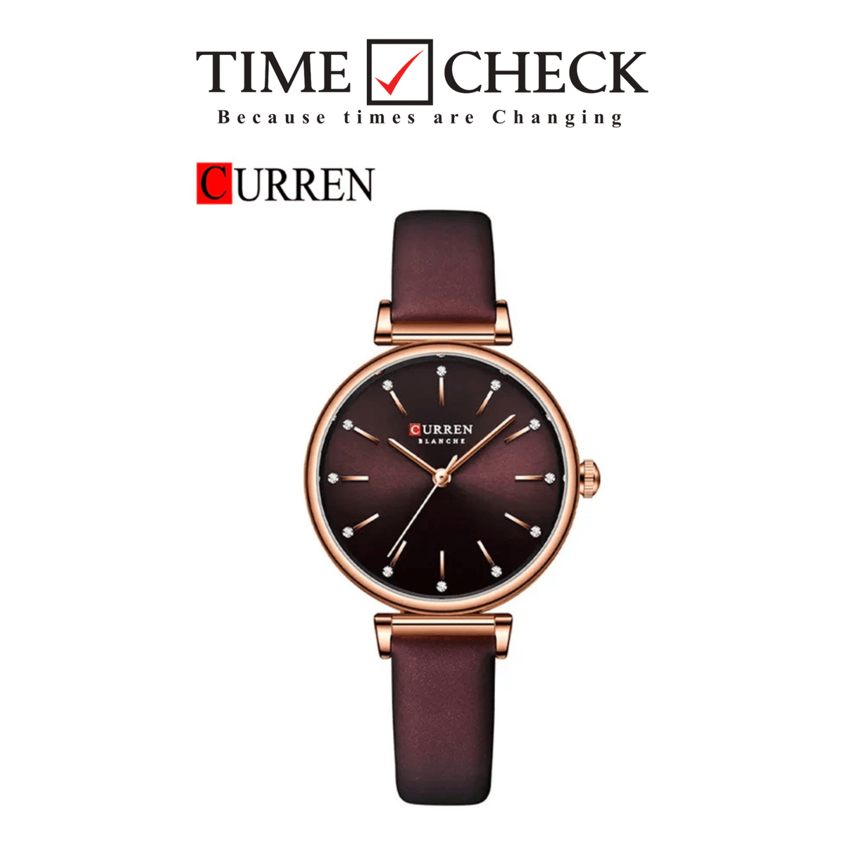 Curren C-9081L Maroon Dial Maroon Leather Strap Women's Watch