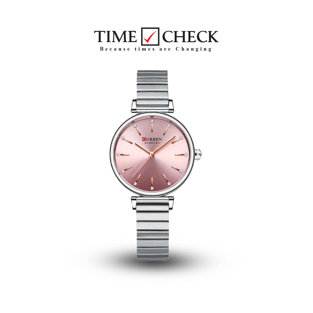 C-9081L Curren Pink Dial Silver Stainless Steel Chain Analog Quartz Women's Watch. - Timecheck