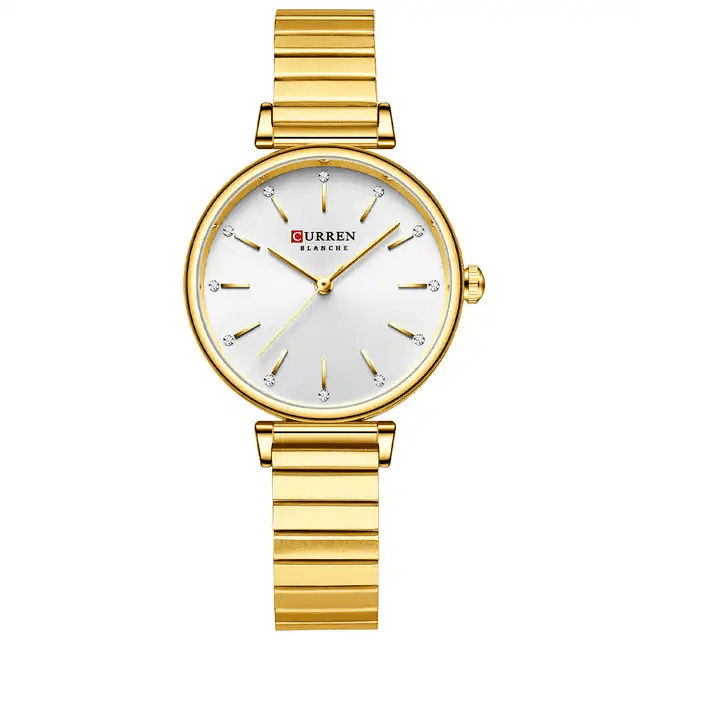 C-9081L Curren Silver Dial Golden Stainless Steel Chain Analog Quartz Women's Watch. - Timecheck