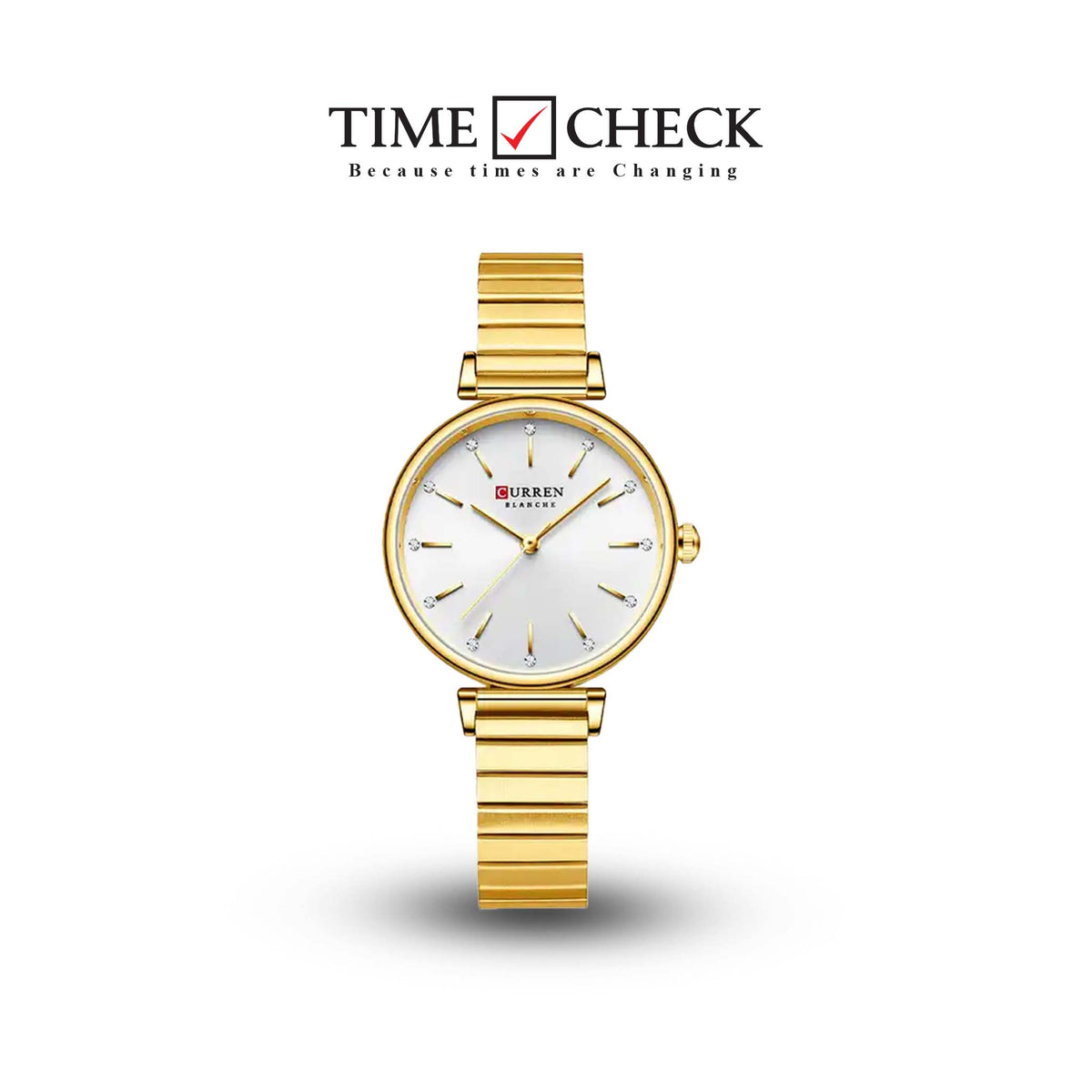 C-9081L Curren Silver Dial Golden Stainless Steel Chain Analog Quartz Women's Watch. - Timecheck