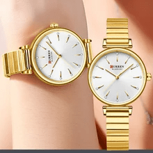 C-9081L Curren Silver Dial Golden Stainless Steel Chain Analog Quartz Women's Watch. - Timecheck