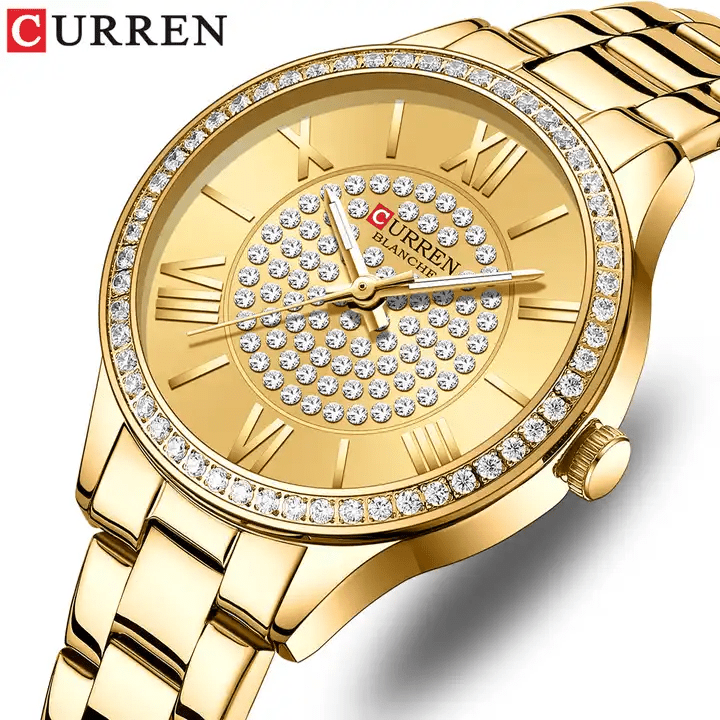 C-9084L Curren Golden Dial Golden Stainless Chain Steel Analog Quartz Women's Watch. - Timecheck
