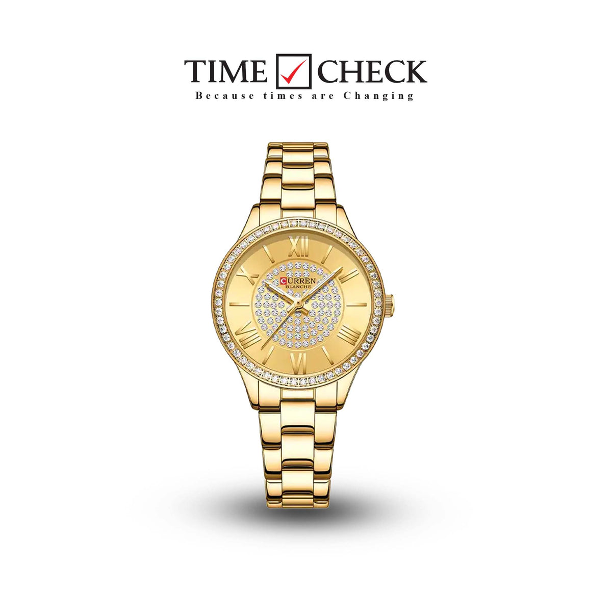 C-9084L Curren Golden Dial Golden Stainless Chain Steel Analog Quartz Women's Watch. - Timecheck