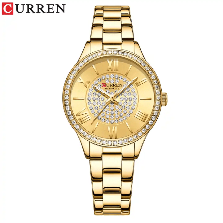 C-9084L Curren Golden Dial Golden Stainless Chain Steel Analog Quartz Women's Watch. - Timecheck