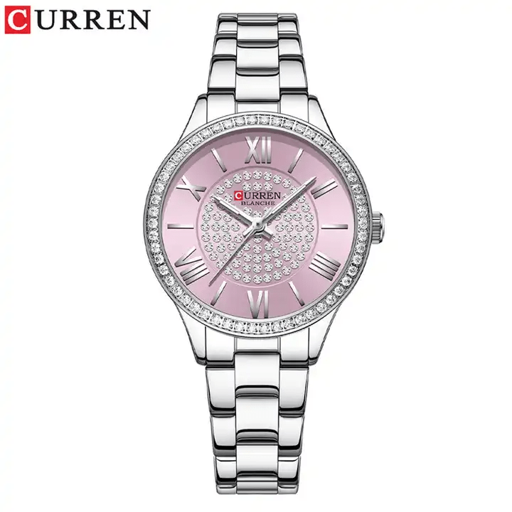C-9084L Curren Pink Dial Silver Stainless Chain Steel Analog Quartz Women's Watch. - Timecheck