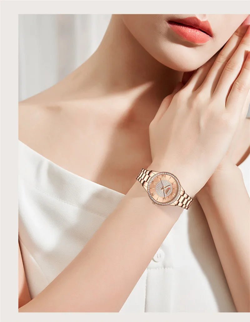 C-9084L Curren Rose-gold Dial Stainless Chain Steel Analog Quartz Women's Watch. - Timecheck