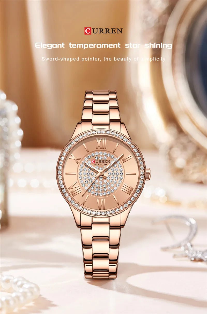 C-9084L Curren Rose-gold Dial Stainless Chain Steel Analog Quartz Women's Watch. - Timecheck