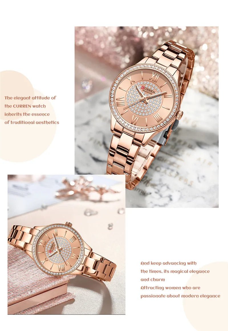 C-9084L Curren Rose-gold Dial Stainless Chain Steel Analog Quartz Women's Watch. - Timecheck