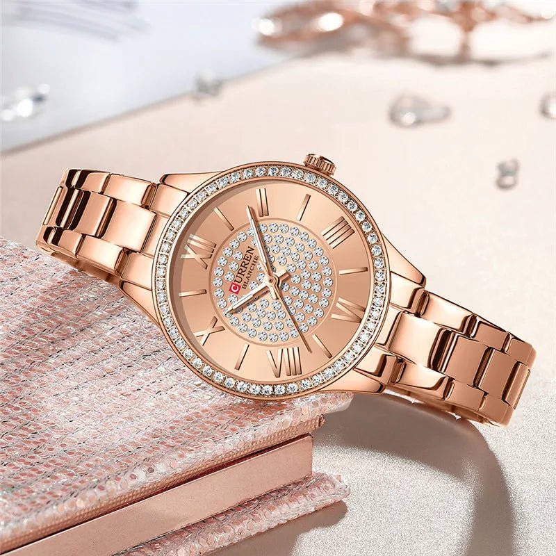 C-9084L Curren Rose-gold Dial Stainless Chain Steel Analog Quartz Women's Watch. - Timecheck