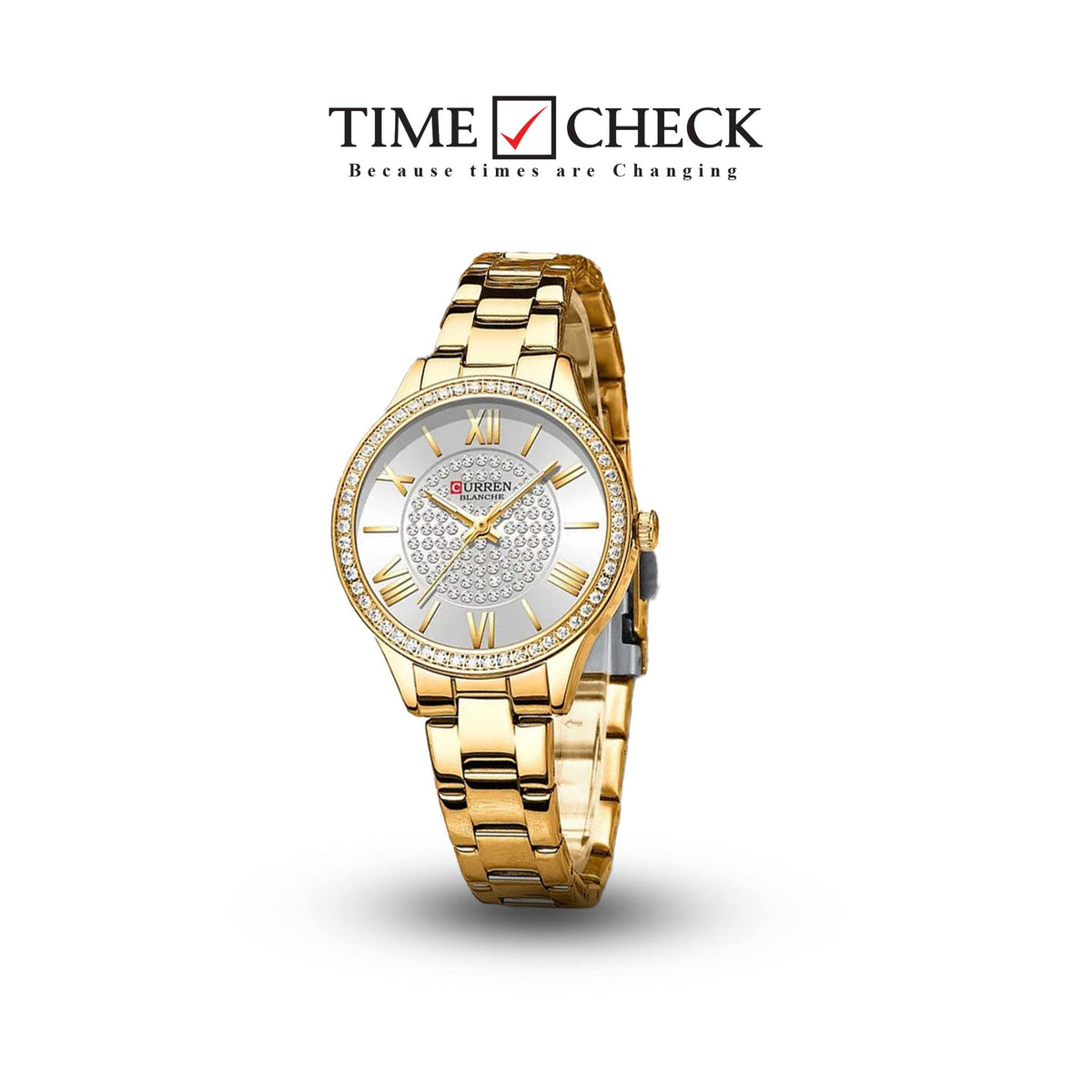 C-9084L Curren SILVER Dial Golden Stainless Chain Steel Analog Quartz Women's Watch. - Timecheck