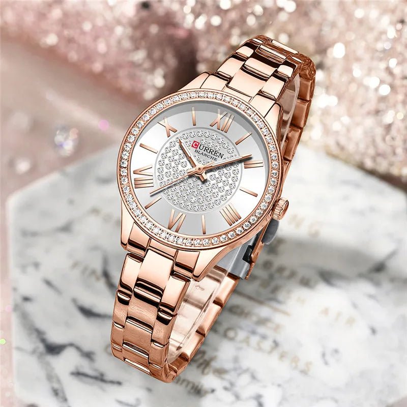 C-9084L Curren Silver Dial Rose-gold Stainless Steel Chain Analog Quartz Women's Watch. - Timecheck
