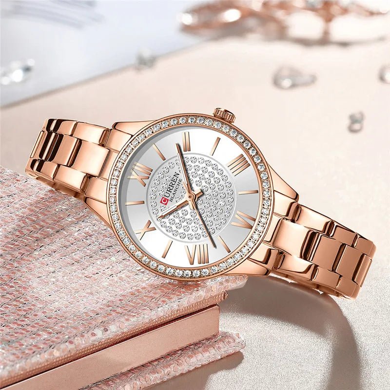 C-9084L Curren Silver Dial Rose-gold Stainless Steel Chain Analog Quartz Women's Watch. - Timecheck