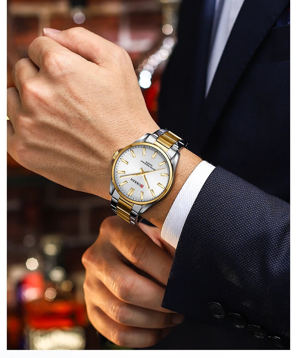 C-9090G Curren White Dial Silver-gold Stainless Steel Analog Quartz men's Watch. - Timecheck