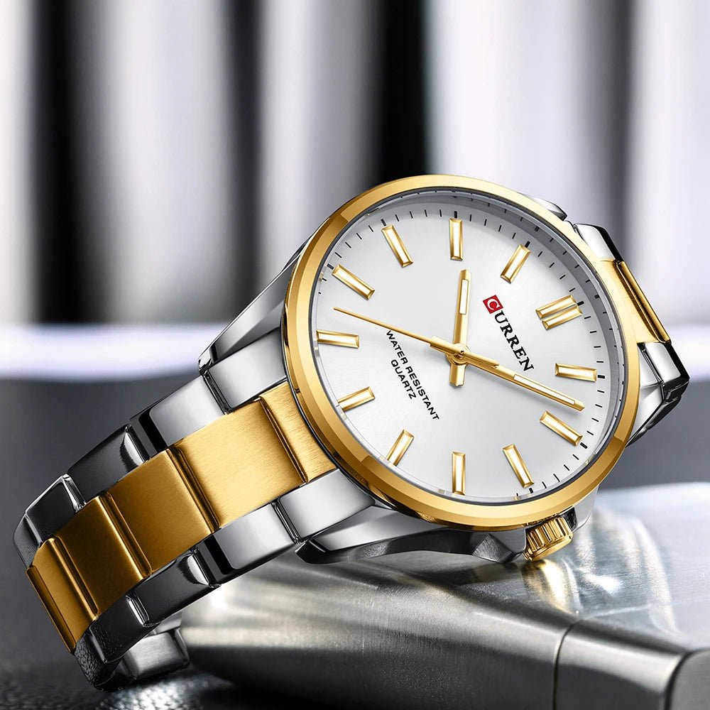 C-9090G Curren White Dial Silver-gold Stainless Steel Analog Quartz men's Watch. - Timecheck