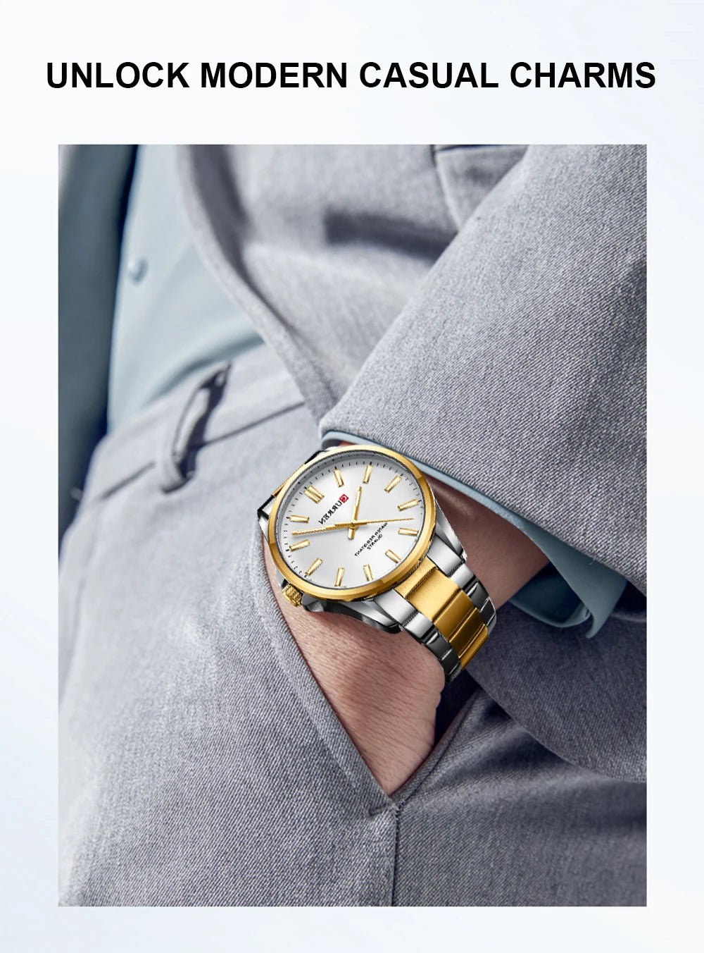 C-9090G Curren White Dial Silver-gold Stainless Steel Analog Quartz men's Watch. - Timecheck