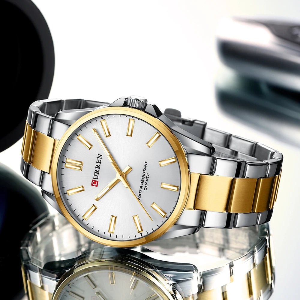 C-9090G Curren White Dial Silver-gold Stainless Steel Analog Quartz men's Watch. - Timecheck