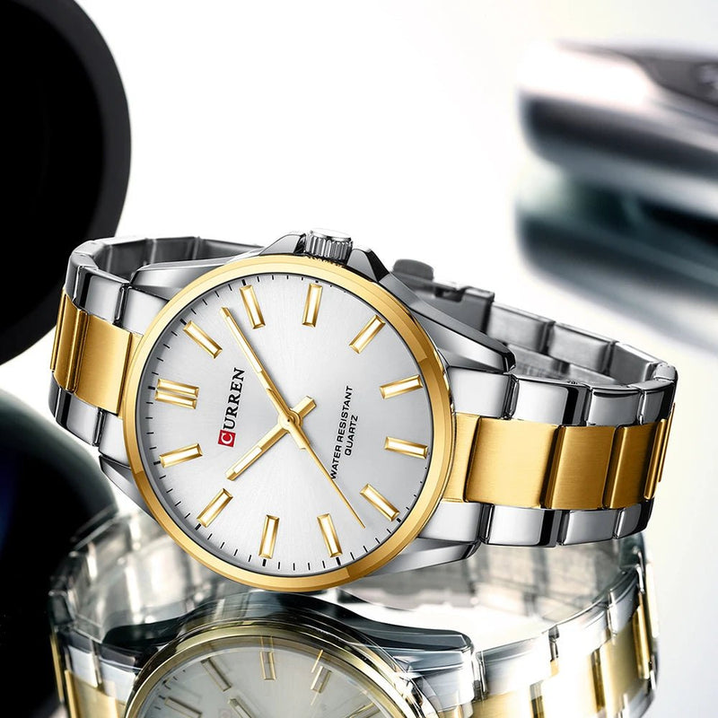 C-9090G Curren White Dial Silver-gold Stainless Steel Analog Quartz men's Watch. - Timecheck