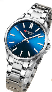 C-9090L Curren Blue Dial Silver Stainless Steel Analog Quartz Women's Watch. - Timecheck